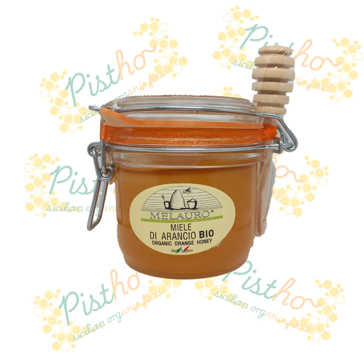 Miele di arancio in vaso ermetico con servimiele