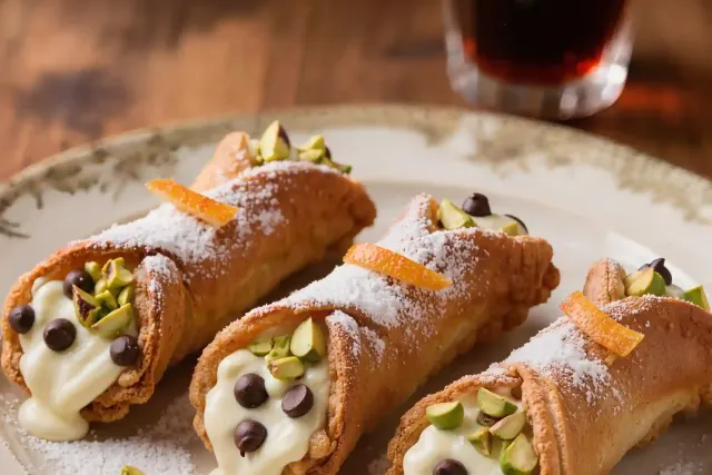 Cannoli siciliani con ricotta di pecora e crema di pistacchio